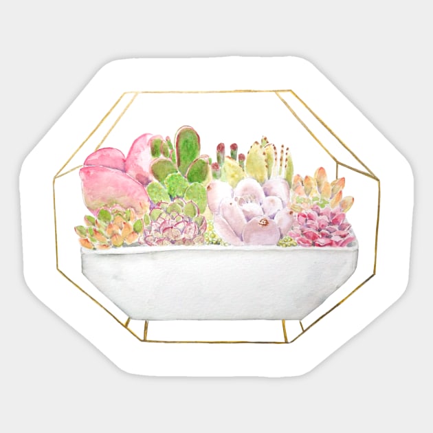 botanical succulent in a golden rack watercolor Sticker by colorandcolor